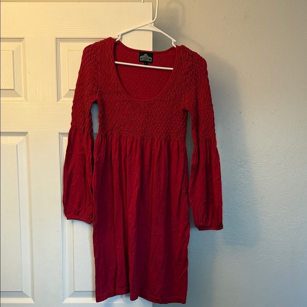 Red Smocked Long Sleeve Dress